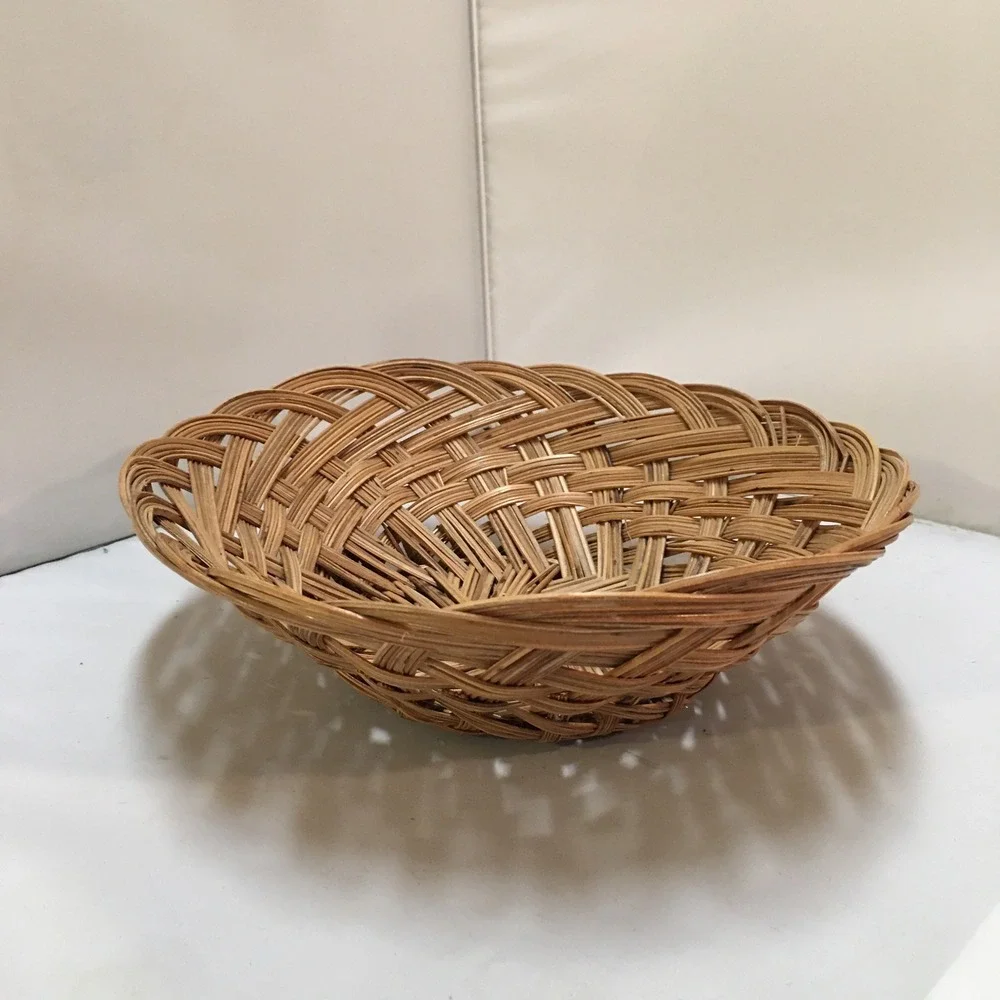 Woven Wicker Basket Home Decor Medium Brown Oval Open Weave Cottagecore